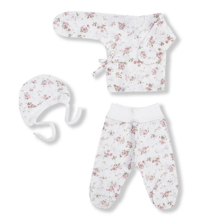 9050-174 Комплект одежды из муслина "Розовые розочки на белом"